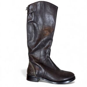 Arturo Chiang Brown Tall Leather Riding Boot AT Falcity Women’s 7 Croc Detail